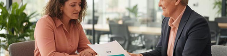 HR adviser reviewing workplace compliance documents with a regional business owner at a bright office table